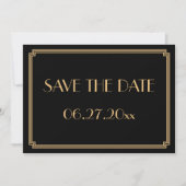 Gatsby Art Deco Black Wedding Save the Date Card Einladung (Vorderseite)