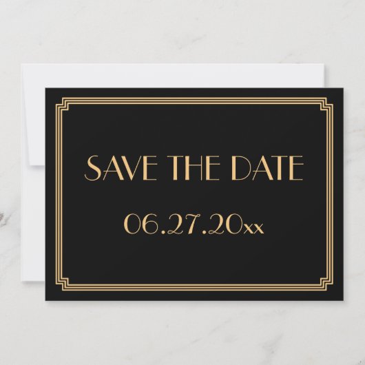 Gatsby Art Deco Black Wedding Save the Date Card Einladung (Vorderseite)
