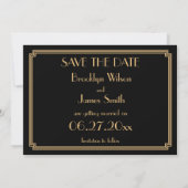 Gatsby Art Deco Black Wedding Save the Date Card Einladung (Rückseite)