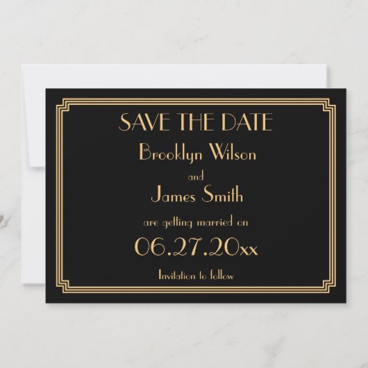 Gatsby Art Deco Black Wedding Save the Date Card Einladung (Rückseite)