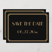 Gatsby Art Deco Black Wedding Save the Date Card Einladung (Vorne/Hinten)
