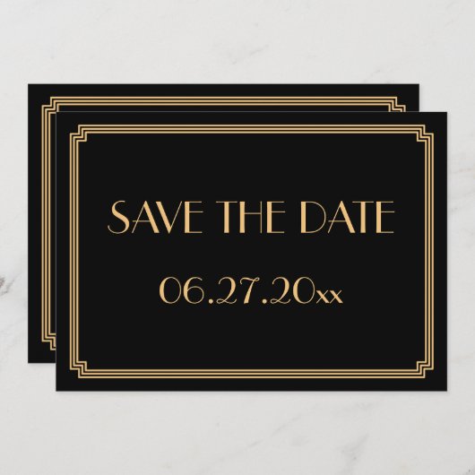 Gatsby Art Deco Black Wedding Save the Date Card Einladung (Vorne/Hinten)