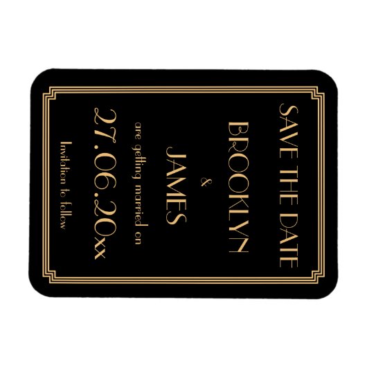 Gatsby Art Deco Black Wedding Save the Date Magnet (Horizontal)