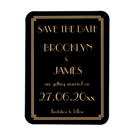 Gatsby Art Deco Black Wedding Save the Date Magnet (Vertikal)