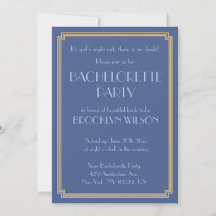 Gatsby Art Deco Blue Bachelorette Party Invitation Einladung
