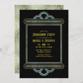 Gatsby Art Deco Blue & Gold Engagement Party Photo Einladung (Vorne/Hinten)
