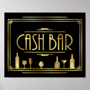 Gatsby Art Deco CASH BAR Sign Print Poster