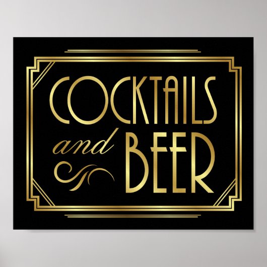Gatsby Art Deco COCKTAILS und BIER Sign Print Poster (Vorne)
