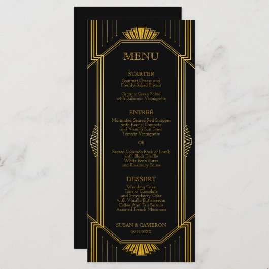 Gatsby Art Deco Dinner Menü | Editierbare Farbe Menükarte (Vorne/Hinten)