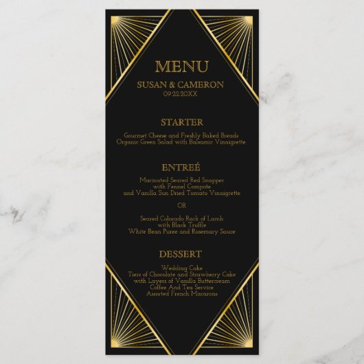 Gatsby Art Deco Dinner Menü | Editierbare Farbe Menükarte (Vorderseite)