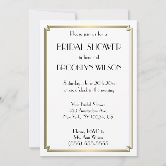 Gatsby Art Deco Gold Bridal Einladungen (Vorderseite)