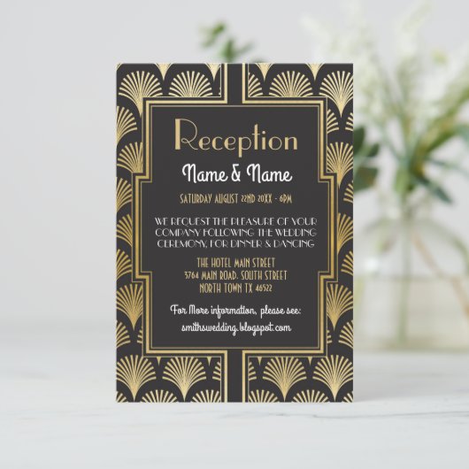 Gatsby Art Deco Gold Wedding Cards Fan Einladung (Stehend Vorderseite)