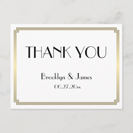 Gatsby Art Deco Gold Wedding Danke Postkarten (Vorderseite)
