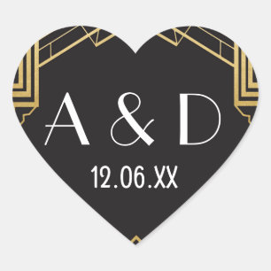 Gatsby Art Deco Heart Stickers Label 1920er Gold