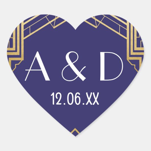 Gatsby Art Deco Heart Stickers Label 1920er Gold (Vorderseite)