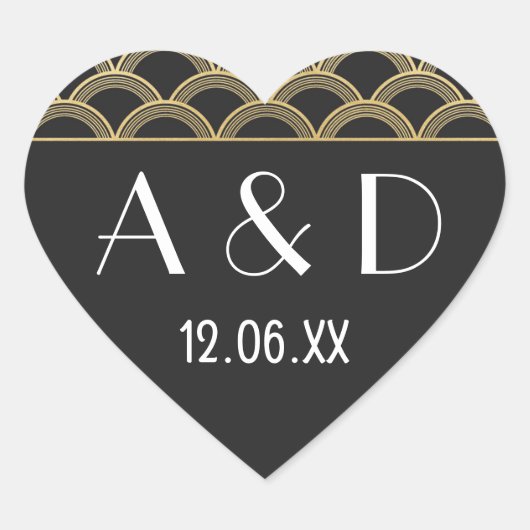Gatsby Art Deco Heart Stickers Label 1920er Gold (Vorderseite)