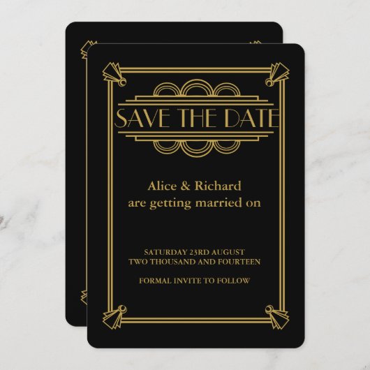 GATSBY ART DECO Hochzeit SPAREN SIE DAS DATUM Einladung (Vorne/Hinten)