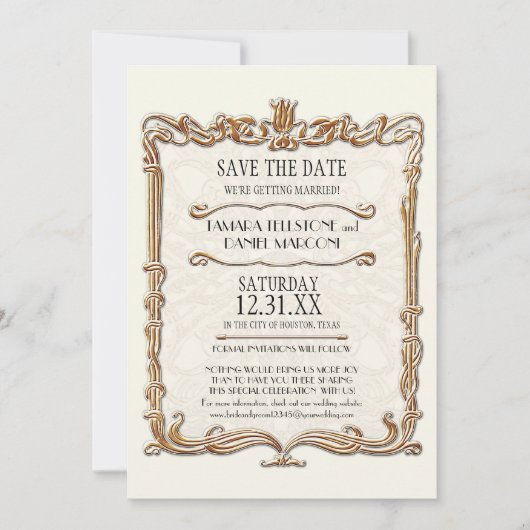 Gatsby Art Deco Jugendstil Imitate Golden Tulip Einladung (Vorderseite)