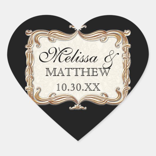 Gatsby Art Deco Jugendstil Imitate Golden Tulip Herz-Aufkleber (Vorderseite)