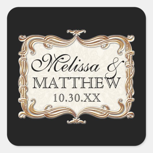 Gatsby Art Deco Jugendstil Imitate Golden Tulip Quadratischer Aufkleber (Vorderseite)