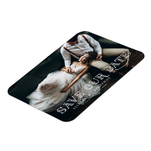 Gatsby Art Deco Lettering Foto Save the Date Magnet (Linke Seite)