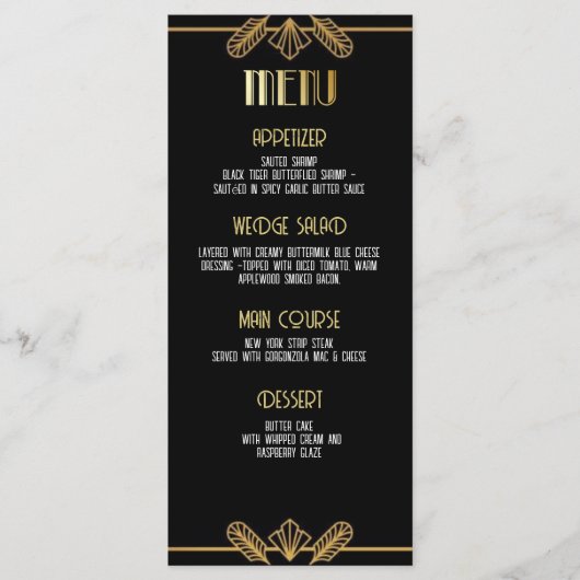 Gatsby, Art Deco, Mordrätsel, Menü Programm (Vorderseite)