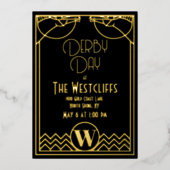 Gatsby Art Deco Pferd Derby Party Black Folieneinladung (Vorderseite)