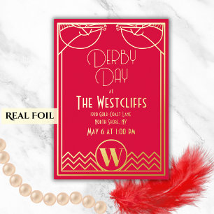 Gatsby Art Deco Pferd Derby Party Rot Folieneinladung