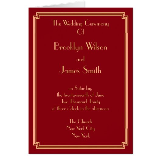Gatsby Art Deco Red Wedding Program Mitteilungskar (Vorne)