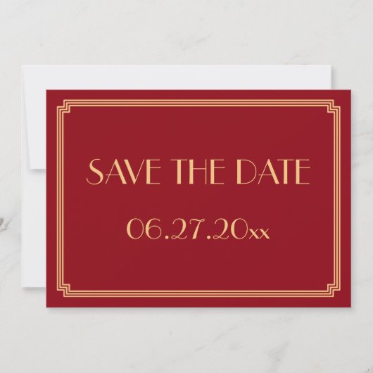Gatsby Art Deco Red Wedding Save the Date Card (Vorderseite)