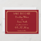 Gatsby Art Deco Red Wedding Save the Date Card (Rückseite)
