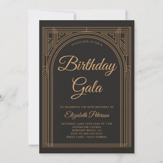 Gatsby Art Deco Roaring 20er Jahre Elegant Gold Ge Einladung (Vorderseite)