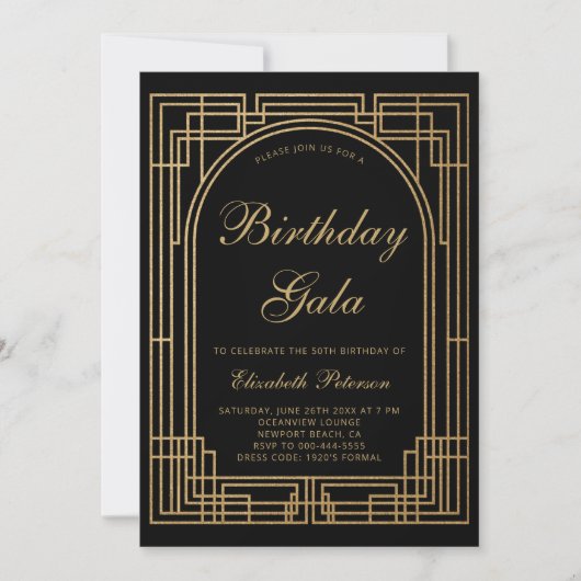 Gatsby Art Deco Roaring 20s Eleganter Arch Geburts Einladung (Vorderseite)