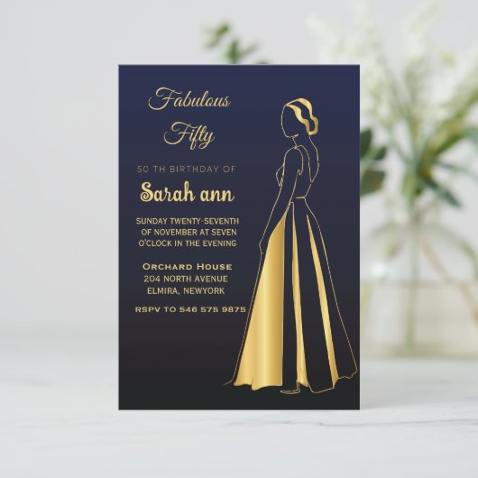 Gatsby Art Deco Stil 50. B'day Einladung (Stehend Vorderseite)