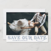 Gatsby Art Deco Typografie Blue Save the Date (Vorderseite)