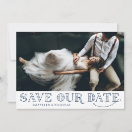 Gatsby Art Deco Typografie Blue Save the Date
