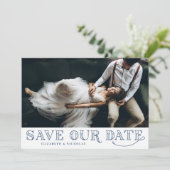 Gatsby Art Deco Typografie Blue Save the Date (Stehend Vorderseite)