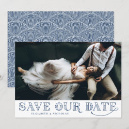 Gatsby Art Deco Typografie Blue Save the Date