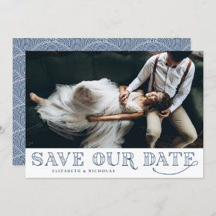 Gatsby Art Deco Typografie Blue Save the Date