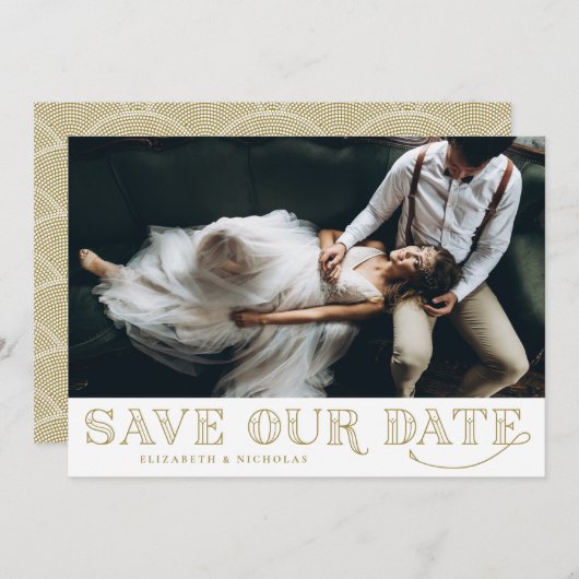 Gatsby Art Deco Typografie Gold Save the Date (Vorne/Hinten)