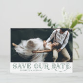 Gatsby Art Deco Typografie Green Save the Date (Stehend Vorderseite)
