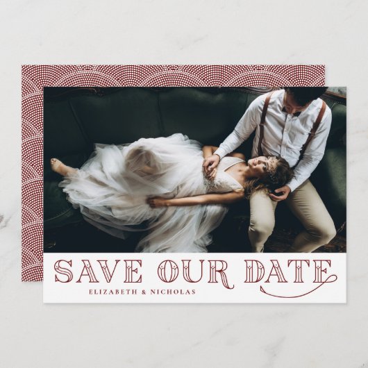 Gatsby Art Deco Typografie Red Save the Date (Vorne/Hinten)