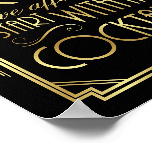 Gatsby Art Deco Wedding Sign Print COCKTAIL Zitat Poster (Ecke)