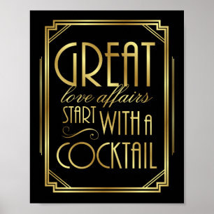Gatsby Art Deco Wedding Sign Print COCKTAIL Zitat Poster