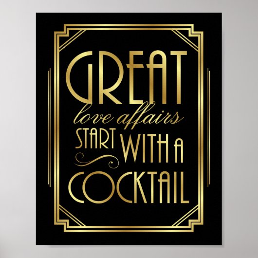 Gatsby Art Deco Wedding Sign Print COCKTAIL Zitat Poster (Vorne)