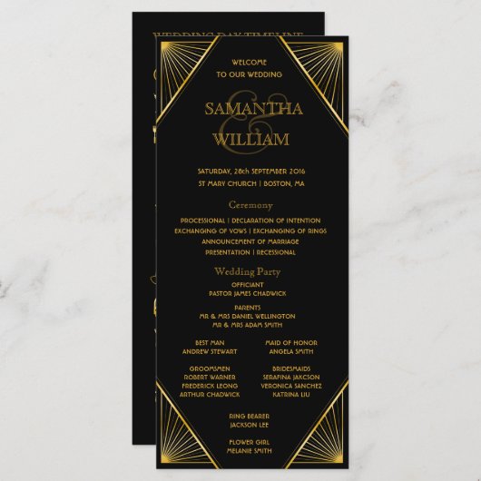 Gatsby Art Deco Wedding Timeline Programm (Vorne/Hinten)