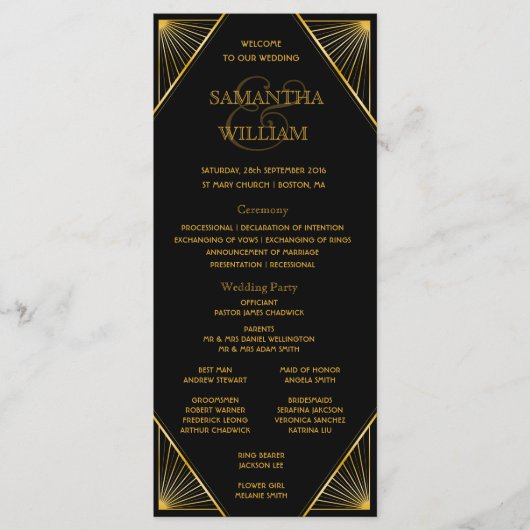 Gatsby Art Deco Wedding Timeline Programm (Vorderseite)