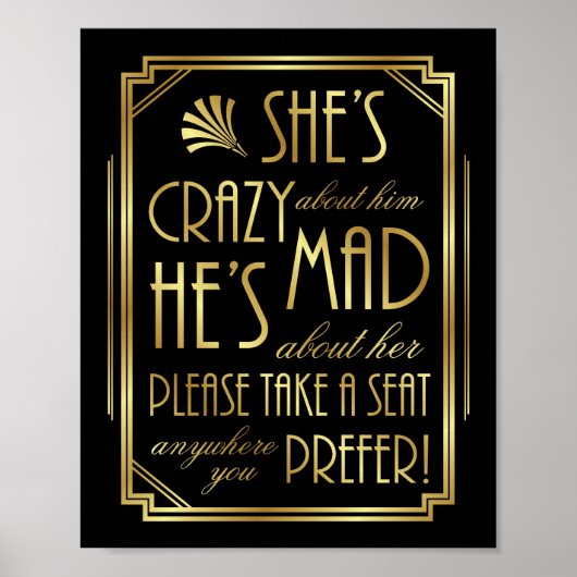 Gatsby Art Deco WEDING SEAT Sign Print Poster (Vorne)