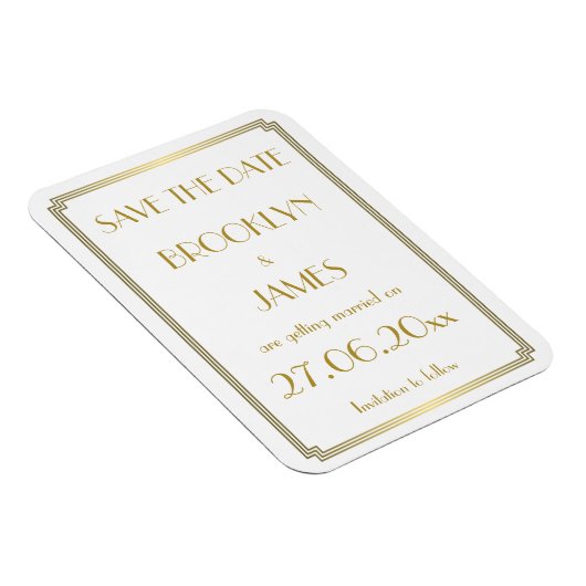 Gatsby Art Deco White Wedding Save the Date Magnet (Rechte Seite)