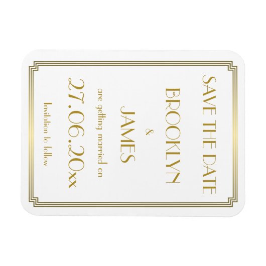 Gatsby Art Deco White Wedding Save the Date Magnet (Horizontal)